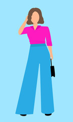 Beautiful girl model posing, vector illustration. Empty face. Face without eyes, nose, mouth, eyebrows.