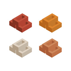 Bricks are shown in different positions. Flat 3d isometric vector Brick icons illustration. Industrial elements. Construction.