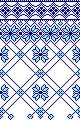 Ukrainian ethnic folk blue with a blue ornament with rhombuses and flowers for a towel or clothes