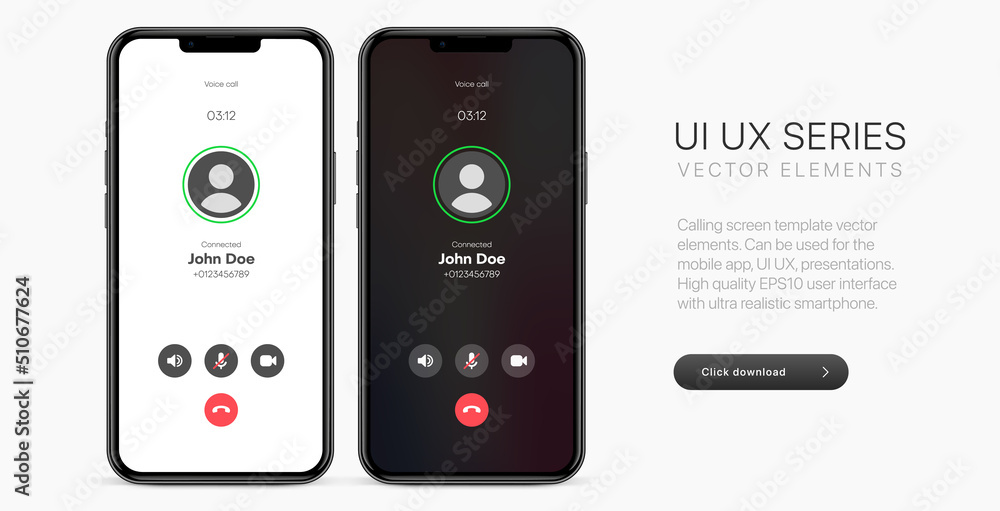 Aufkleber Voice call screen. Mockup incoming call, voicemail screen, smartphone interface vector UI UX template for application. New Call screen template. Mobile app display template. Vector illustration.