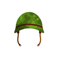 Military helmet of American soldier of World War II. Green protective cap. Ammunition and uniforms