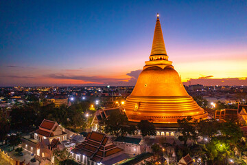 Aerial view of Phra Pathom Chedi biggest stupa in Nakhon Pathom, Thailand