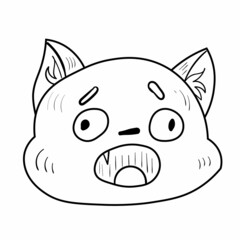 Fototapeta na wymiar Doodle cat emotion head.Emoji icon. Cute fun kid vector illustration. Black line art animal on white background.