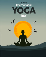 International Yoga day 21 june web banner EPS10 vector.Meditation Practice Yoga Colorful Fitness Concept. Vector illustration