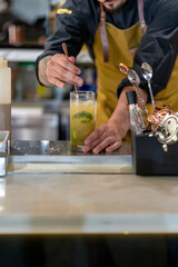 barman serving a delicious mojito cocktail