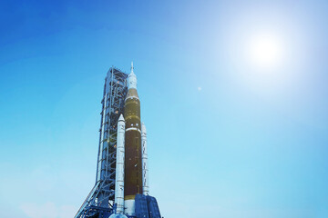 Rocket launch into space. Elements of this image furnished by NASA