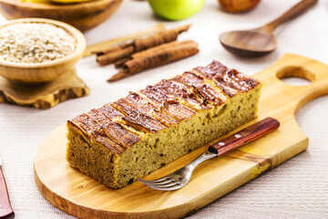 Homemade vegan banana bread or cake, healthy dessert, typical Brazilian afternoon coffee