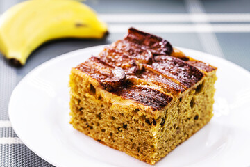 vegan banana cake, organic, typical Brazilian bakery cake made with cinnamon and fruits
