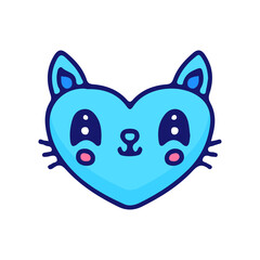 Cute cat head with heart shape, illustration for t-shirt, street wear, sticker, or apparel merchandise. With doodle, retro, and cartoon style.