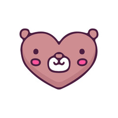 Kawaii bear head with heart shape, illustration for t-shirt, street wear, sticker, or apparel merchandise. With doodle, retro, and cartoon style.