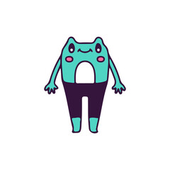 Funny frog mascot character, illustration for t-shirt, street wear, sticker, or apparel merchandise. With doodle, retro, and cartoon style.