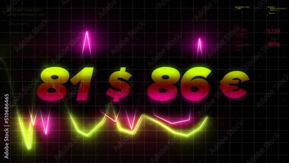 Poster changing neon chart with numbers. motion. exchange rates with moving chart. glowing diagram and diag