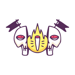 Two half of red eyes skull with smoke weed inside, illustration for t-shirt, street wear, sticker, or apparel merchandise. With doodle, retro, and cartoon style.