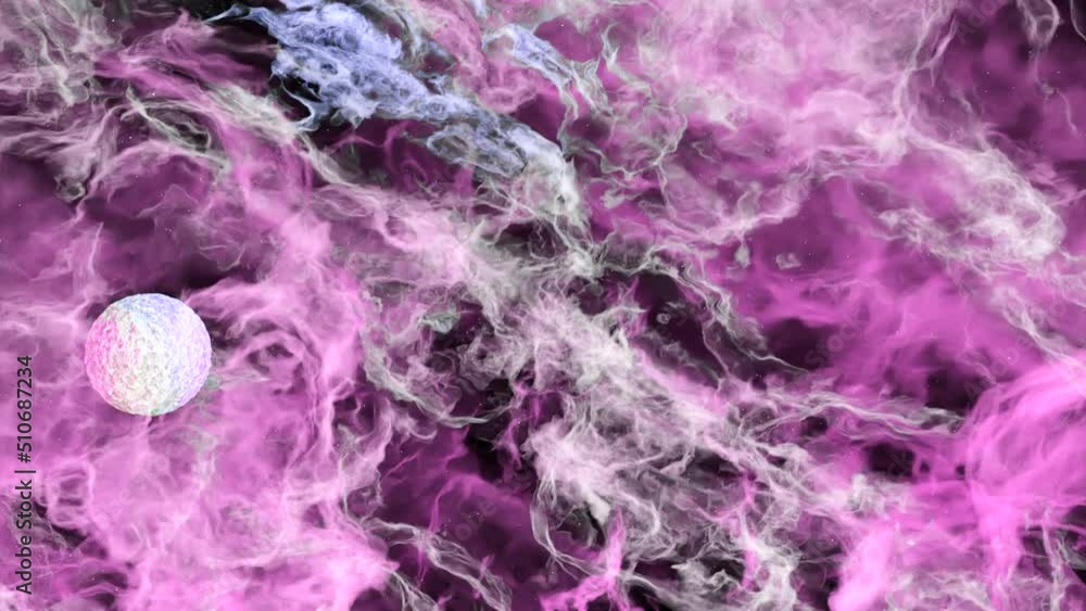 Poster flying in space through stars and gas cloud with cosmic nebulas. design. abstract scientific backgro