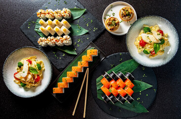 asian set on the black stone