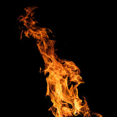 Flames or fire isolated on a black background. Burning gasoline of bright red color