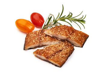 Smoked mackerel fillet, isolated on white background.