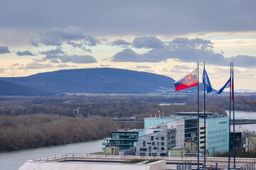 Landscape of the hills nearby Bratislava and the Danube river, Slovakia