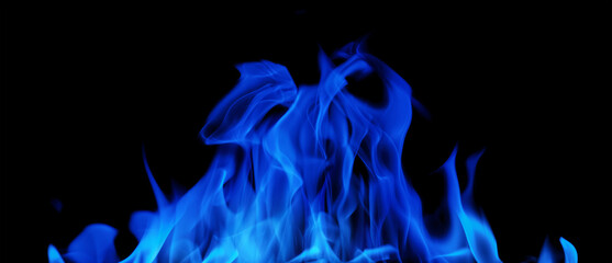 blue flame high hot sparks isolated on black