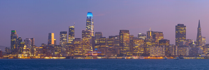 Panoramic view of the San Francisco skyline at night