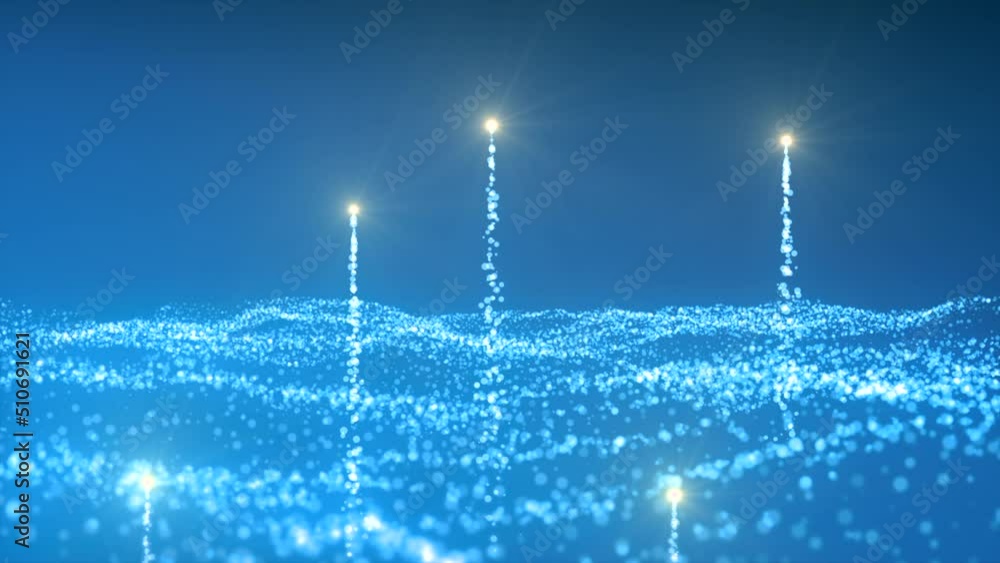 Aufkleber Abstract blue waving texture of tiny particles. Motion. Star field with rising up shining comet tails.