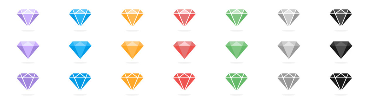 Set of diamond icons. Jewels icon collection. Vector illustration. Big diamond symbol set.