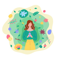 Obraz na płótnie Canvas Cartoon Color Character Woman Relaxing Aromatherapy Concept Flat Design Style. Vector illustration of Girl Standing with Candle