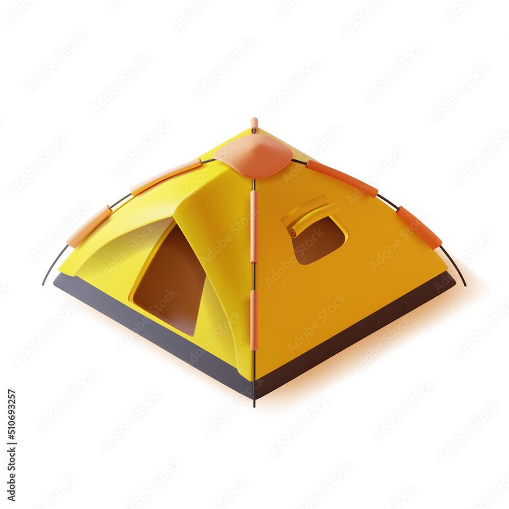 Canvas Prints 3d Small Camping Tent Plasticine Cartoon Style Isolated on a White Background. Vector illustration of Plastic Marquee Camp for Outdoor Activity