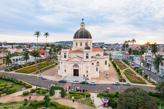Batatais, S&atilde;o Paulo, Brazil - Circa June 2022: Aerial image of the city of Batatais, Parish Church of the city.