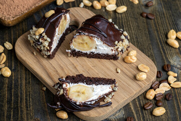 chocolate-drenched banana cake with cheese cream