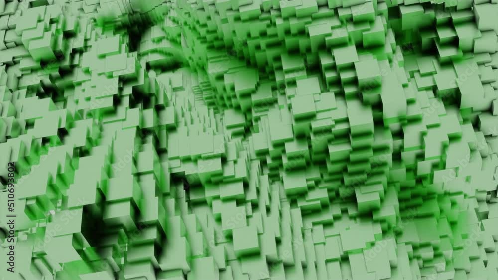 Poster moving stream of squares in matrix. design. 3d cubes move quickly in flow of virtual space. error wi