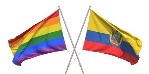 Flags of Ecuador and LGBTQ on white background. 3D rendering