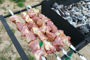 Fresh pork neck on skewers