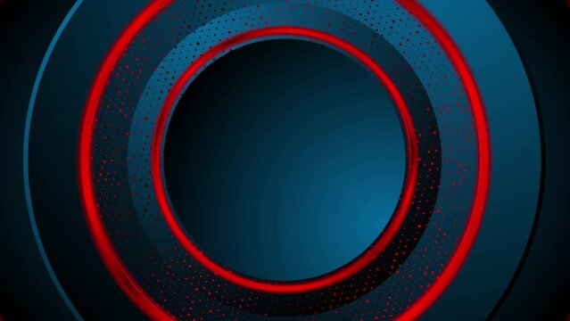 Dark blue round background with dots and red glossy rings. Seamless looping motion design. Video animation Ultra HD 4K 3840x2160
