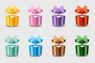 Gift box set with ribbon bow isolated on  background.
 Realistic vector icon for present,
 birthday or wedding banners