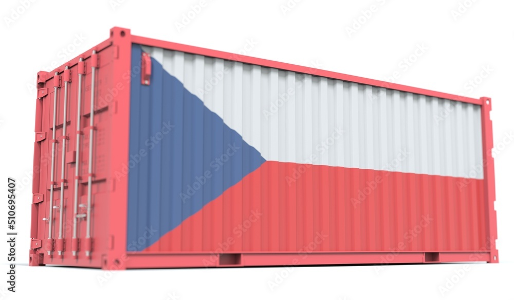 Poster cargo container with flag of czechia on the side, 3d rendering