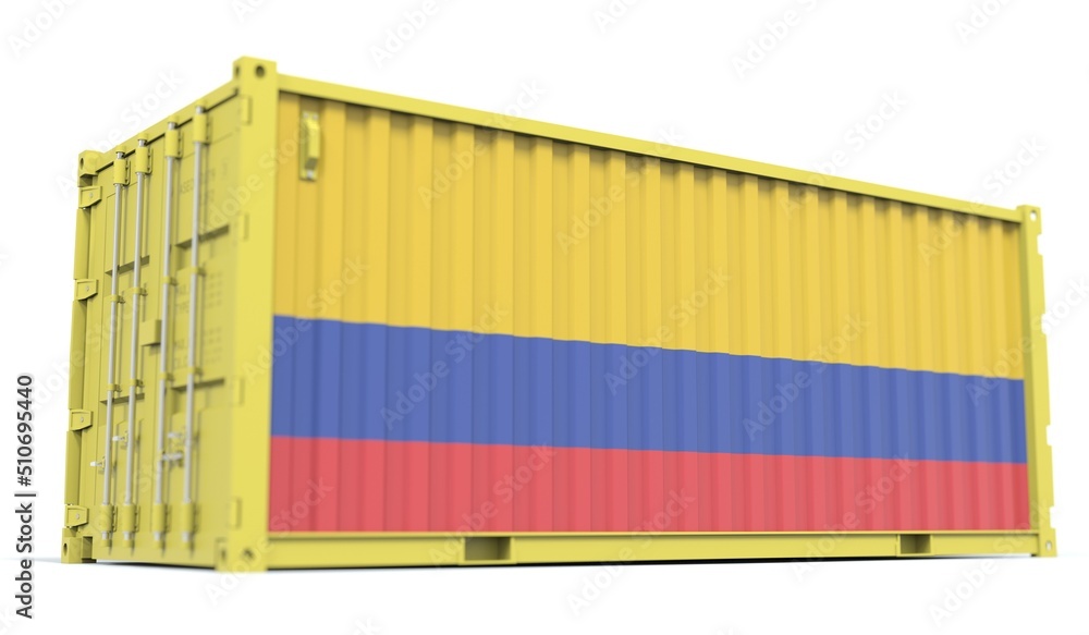 Poster cargo container with flag of colombia on the side, 3d rendering