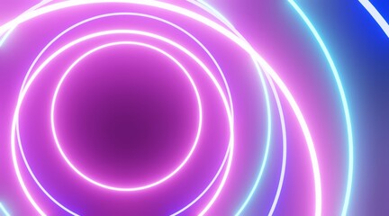 Abstract background glowing neon circles in space 3d rendering