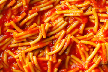 spaghetti noodle in tomato sauce food background