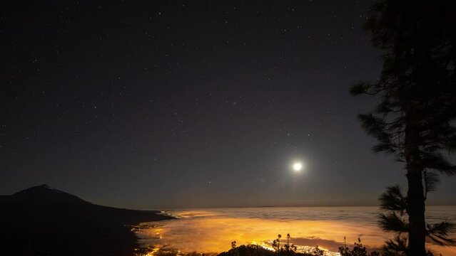 el teide in the clouds tenerife at night