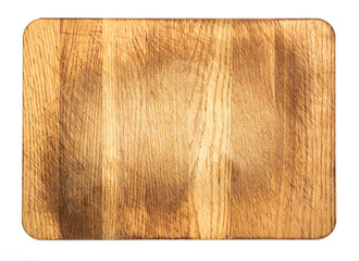Used wooden cutting or chopping board isolated on white background.
