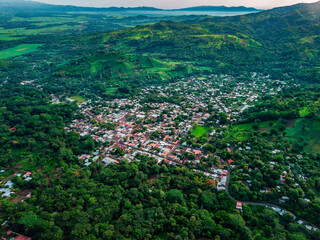 An aerial view of the small rural town of San Julian to the west of El Salvador, Central America