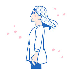 女性と桜のシンプルなベクターイラスト素材