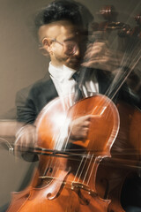 Cello player performing on movement