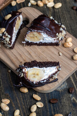 chocolate-drenched banana cake with cheese cream