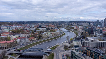 Obraz na płótnie Canvas Arial , Birds Eye View Of The City Of Vilnius drone photography