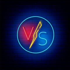 Confrontation versus battle neon sign. Circle frame. Boxing and match betting. Vector stock illustration
