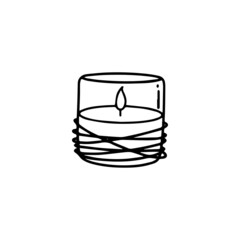 Burning candle in candlestick. Hand-drawn vector illustration in doodle style