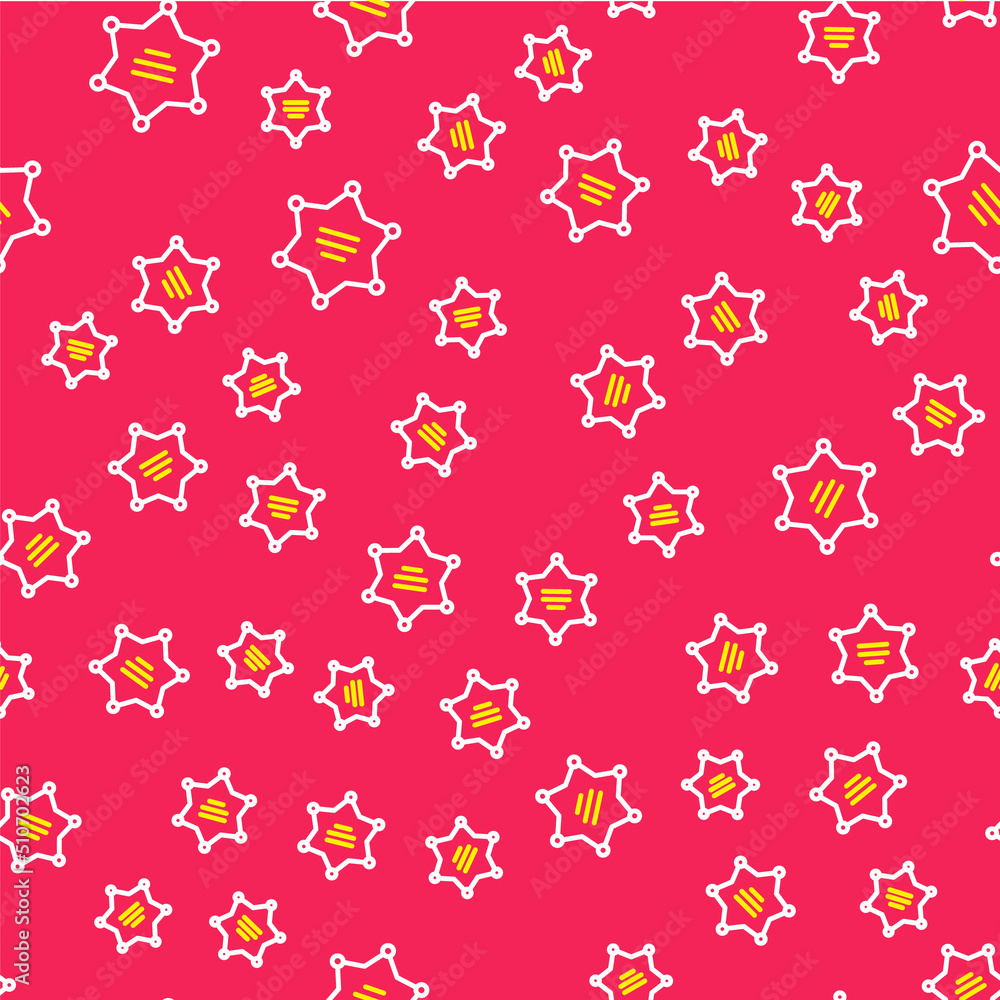 Aufkleber line hexagram sheriff icon isolated seamless pattern on red background. police badge icon. vector