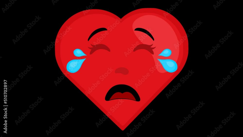Poster animation loop of cartoon character of a crying heart, on a transparent background